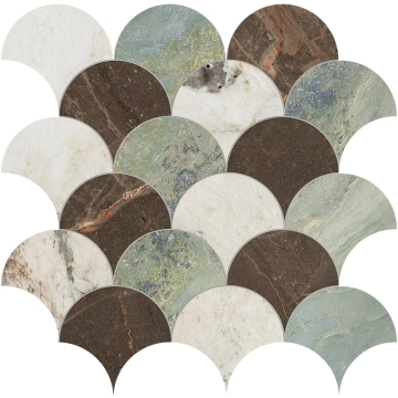 9cento Mosaico Palm Mix F9M6 - Riflesso Bianco Ombra Moca Raggio Verde, Lappato, 35x35cm, 9.00mm, Rectified