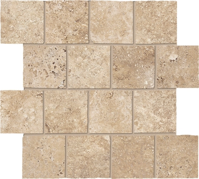 Percorsi Frame Mosaico Burattato GJM5 - Travertino Beige, Spazzolato r10, 31.5x31.5cm, 9.00mm, Rectified