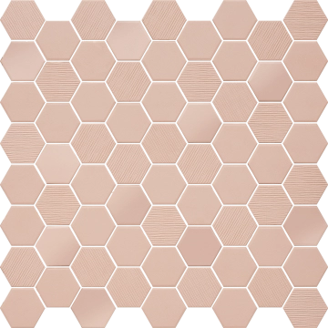 Hexa Mosaico 4,3x3,8 TTBST02MHMIX - Rosy Blush, Mix matt, glossy, fabric, 12.44x12.44