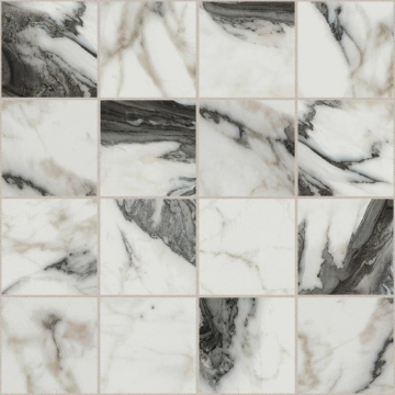 Les Bijoux Mosaico 767616 - Calacatta Altissimo, Glossy, 7.5x7.5 cm, 6.00mm, Not rectified