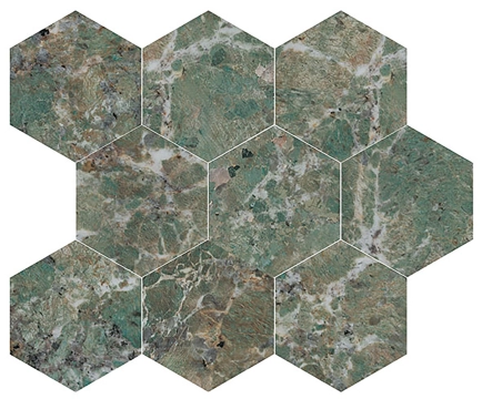 Amazzonite Mosaico Esagona M30AMAZZE - Amazzonite, Lappato campo pieno, 26x30cm, 9.00mm, Not rectified