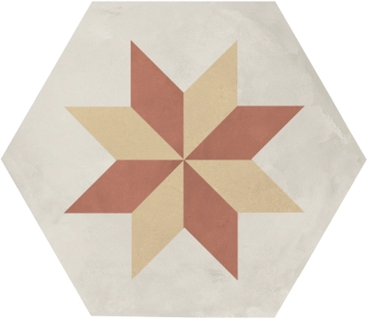 Terra.Art Esagona I428 - Stella Tramonto/crema, Naturale, 25x21.6cm, 9.00mm, Rectified