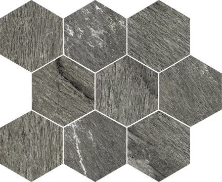 Tribeca Mosaico Esagona Dark Grey, Naturale, 30x30cm, 10.00mm, Not rectified