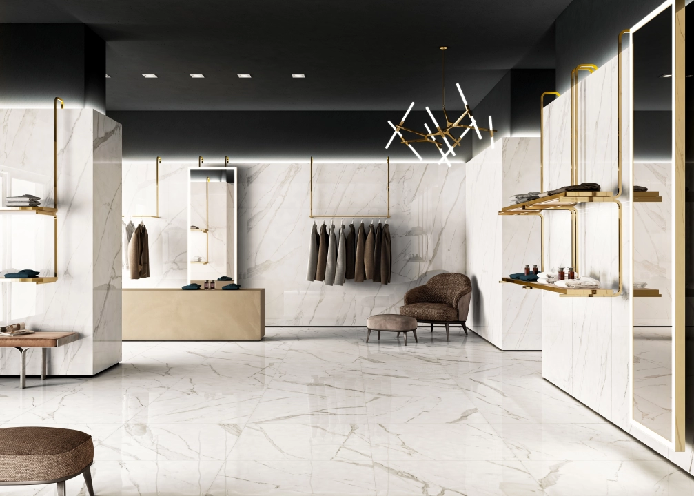 Carrelage Casa39 Panaria Ceramica Trilogy Calacatta White Lux 60x60cm - Effet Marbre - Made In Italy