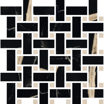 Sound Of Marbles Mosaico Weave M47MS2L - Nero Fondo, Levigato, 30x30cm, 9.00mm, Rectified