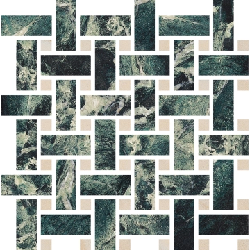 Sound Of Marbles Mosaico Weave M48MS2L - Verde Intenso, Levigato, 30x30cm, 9.00mm, Rectified