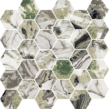Sound Of Marbles Mosaico Esagoni M49MS1L - Screziato Vivace, Levigato, 30x30cm, 9.00mm, Rectified