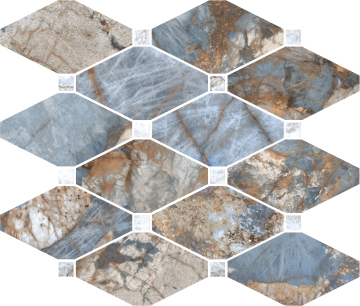 Gemstone Mosaico Octagone 179141 - Ocean, Lappato, 30x28cm, 8.80mm, Rectified