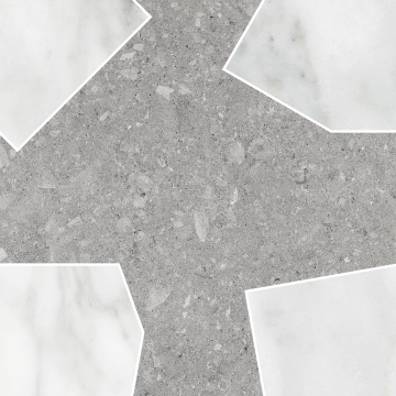 Marmo Apuano Mosaico Cross Dark TTVICEMCRDA - Apuano + Vicentina Cenere, Mix matt / honed, 29x29cm, 9.00mm, Not rectified