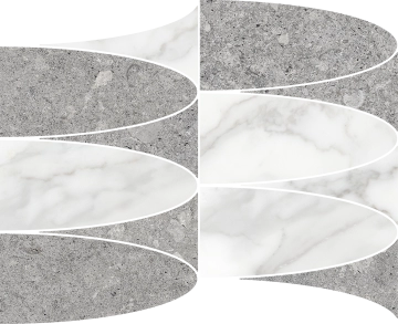 Marmo Apuano Ellipse TTVICEMELPS - Apuano + Vicentina Cenere, Mix matt / honed, 31.8x39cm, 9.00mm, Not rectified