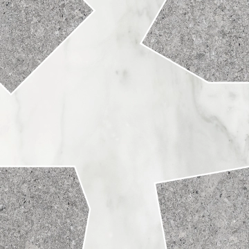 Marmo Apuano Mosaico Cross Light TTVICEMCRLI - Apuano + Vicentina Cenere, Mix matt / honed, 29x29cm, 9.00mm, Not rectified