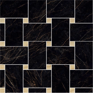 Marble Mosaico Intreccio G0240533 - Nero/oro, Lux, 29.1x29.1cm, 9.50mm, Rectified