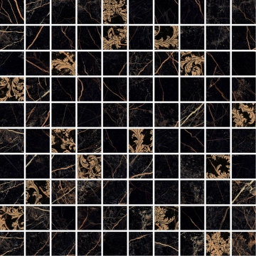 Marble Mosaico T100 Dec G0240823 - Nero, Lux, 29.1x29.1cm, 9.50mm, Rectified