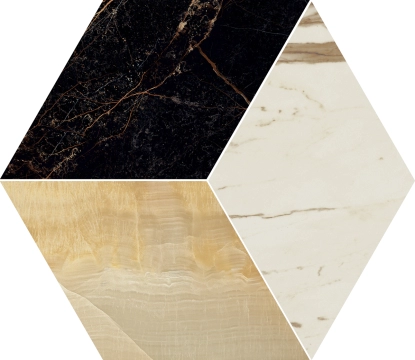 Marble Mosaico T3 G0240460 - Nero/oro/bianco, Lux, 39x45cm, 9.50mm, Rectified