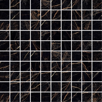 Marble Mosaico T100 G0240503 - Nero, Lux, 29.1x29.1cm, 9.50mm, Rectified